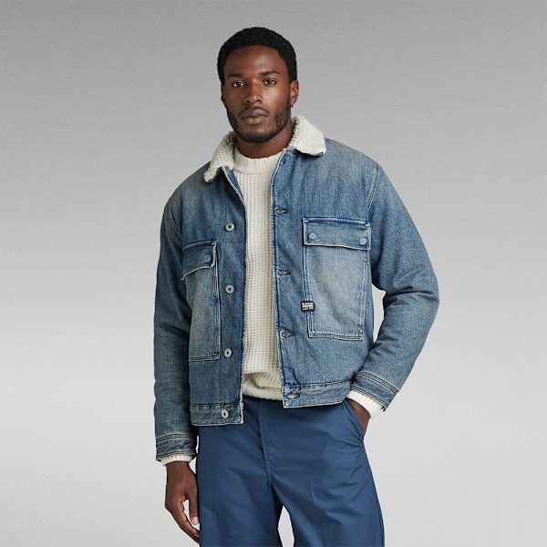 G-star Denimjakke Utility Flap Pocket Sherpa Blå XL Mand