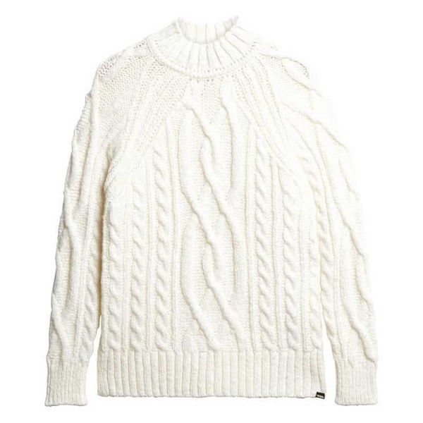 Superdry High Neck Cable Trøje Hvid XL Kvinde