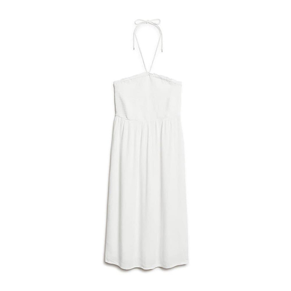 Superdry Smocked Midi Beach Lang Kjole Hvid XL Kvinde