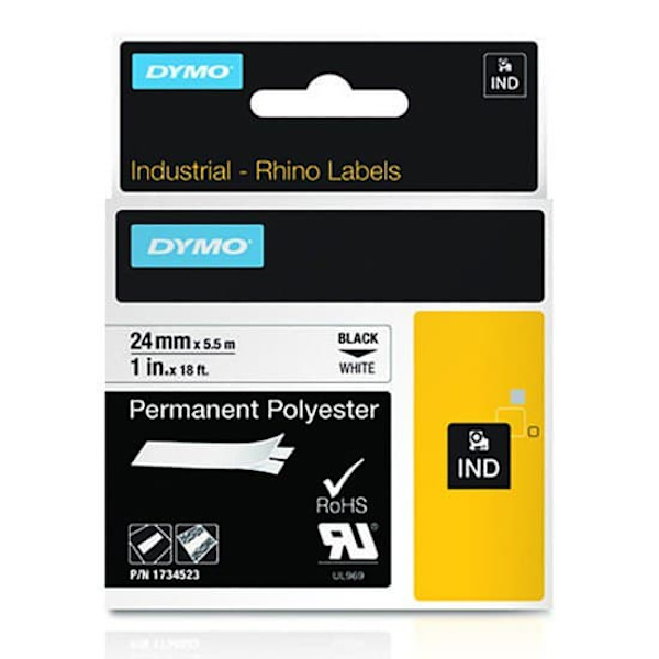 Dymo Tape 1734523 Id1-24 Rhino Permanent Polyester 5.5 M Hvid,Sort