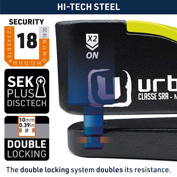 Urban Security Alarm+advarsel Sra Disc Lock Ur10 Gul
