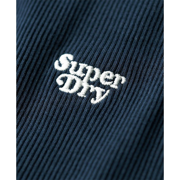 Superdry Langærmet Kort Kjole Rib Bodycon Blå M Kvinde
