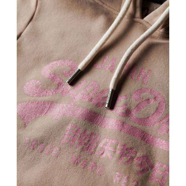 Superdry Metallic Vl Graphic Hættetrøje Beige S Kvinde