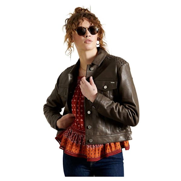 Superdry Trucker Jakke Leather Stateside Brun L Kvinde