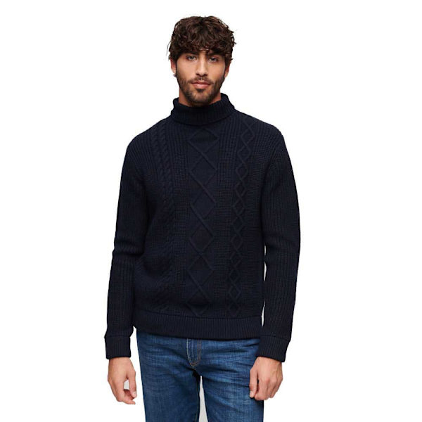 Superdry Merchant Cable Tröja Med Hög Krage Blå L Man