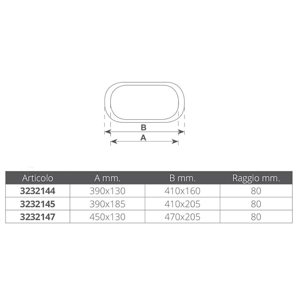Nautica F4 Puolielliptinen Kevytmetalliseos Luukku Rectangular Kirkas 410 x 205 mm