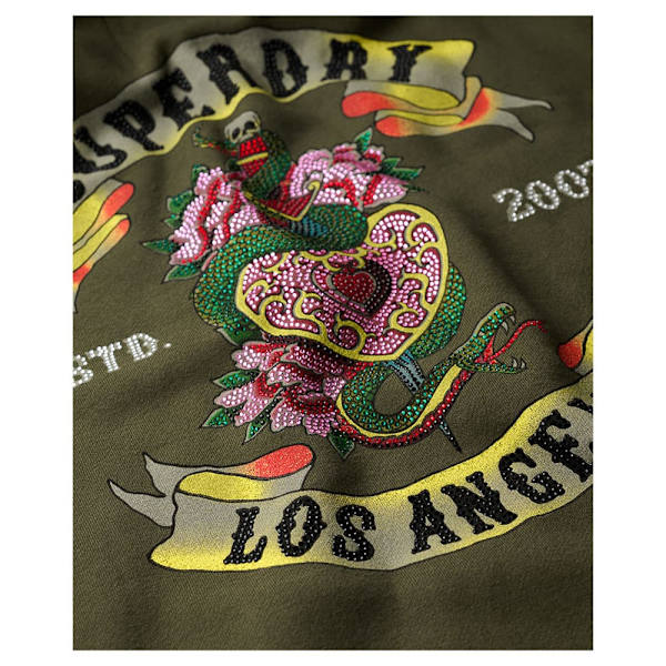 Superdry Tattoo Rhinestone Långärmad Kort Klänning Grönt S-M Kvinna