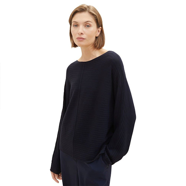 Tom Tailor Sweater 1037737 Knit Structured Batwing Blå L Kvinde