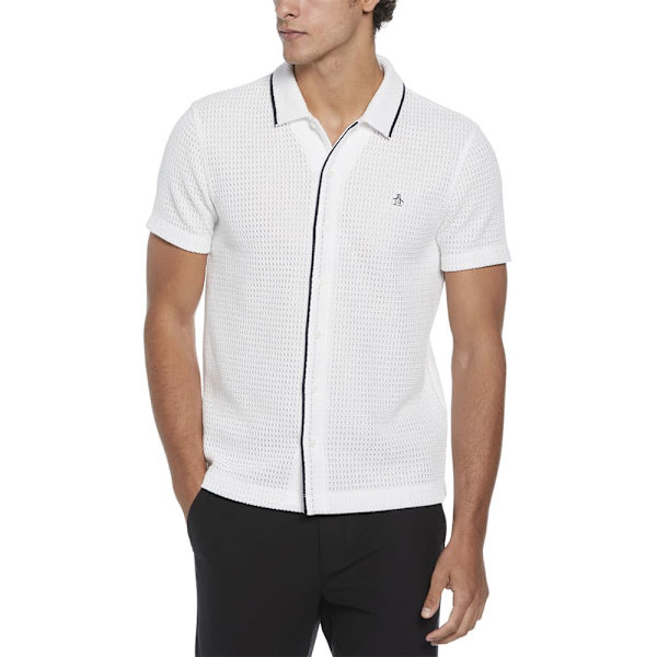 Original Penguin Button Front Textured Earl Kortærmet Skjorte Hvid M Mand