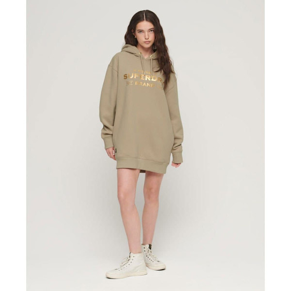 Superdry Langærmet Kort Kjole Luxe Metallic Logo Hood Grå 2XS-XS Kvinde