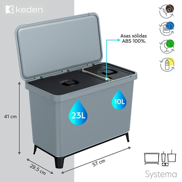 Keden Kierrätys Astia 1x10l+1x23l Systema 57x29x41 Cm
