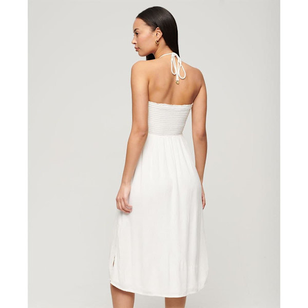 Superdry Smocked Midi Beach Lang Kjole Hvid XL Kvinde