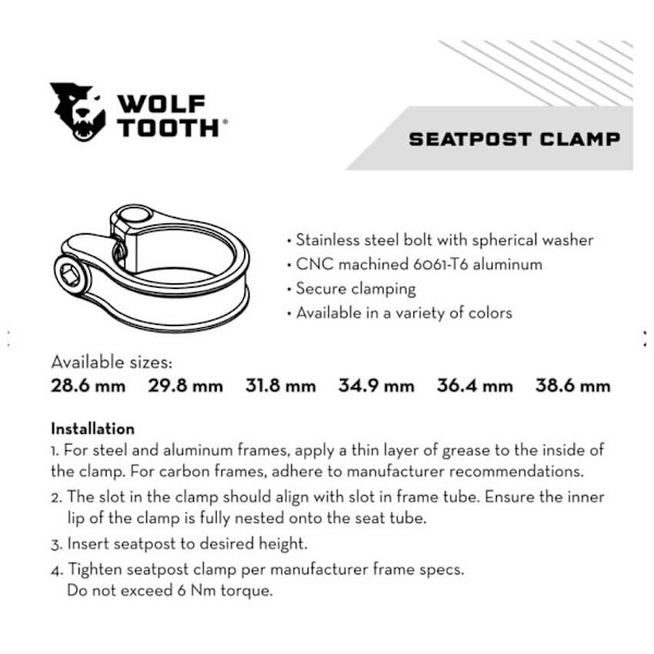 Wolf Tooth Sadelklemme Cnc Orange 34.9 mm