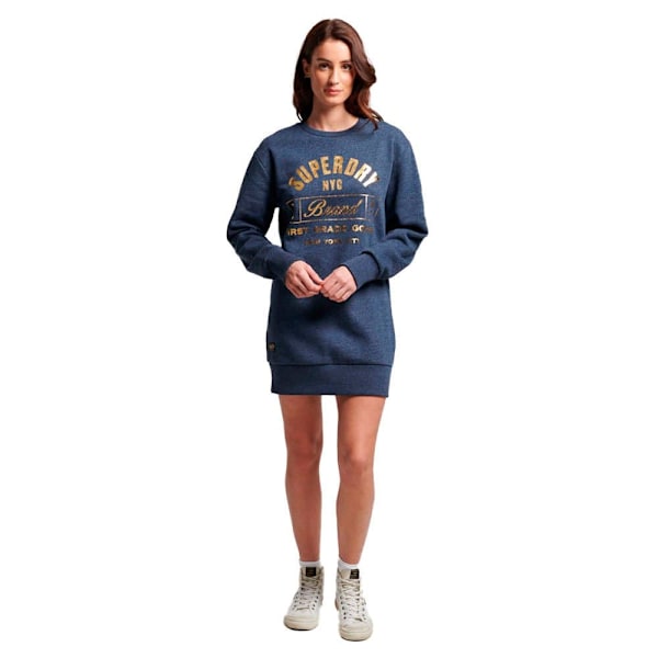 Superdry Langærmet Kort Kjole Luxe Metallic Logo Blå XS Kvinde