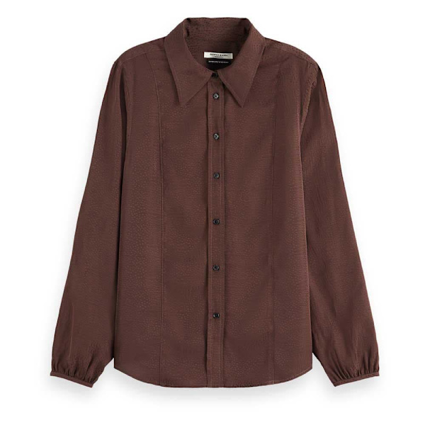 Scotch & Soda Viscose Jacquard Pitkähihainen Kauluspaita Ruskea 40 Nainen