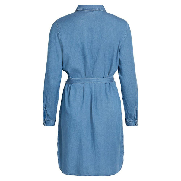 Vila Denim Långärmad Bälteklänning Bista Blå 34 Kvinna