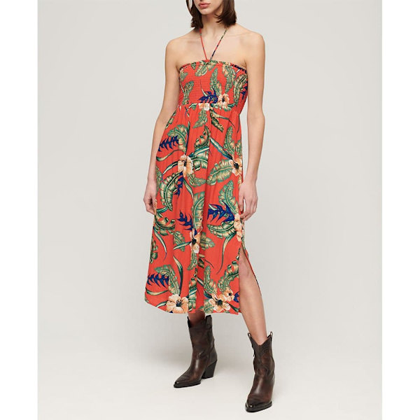 Superdry Smocked Midi Beach Lang Kjole Flerfarvet L Kvinde