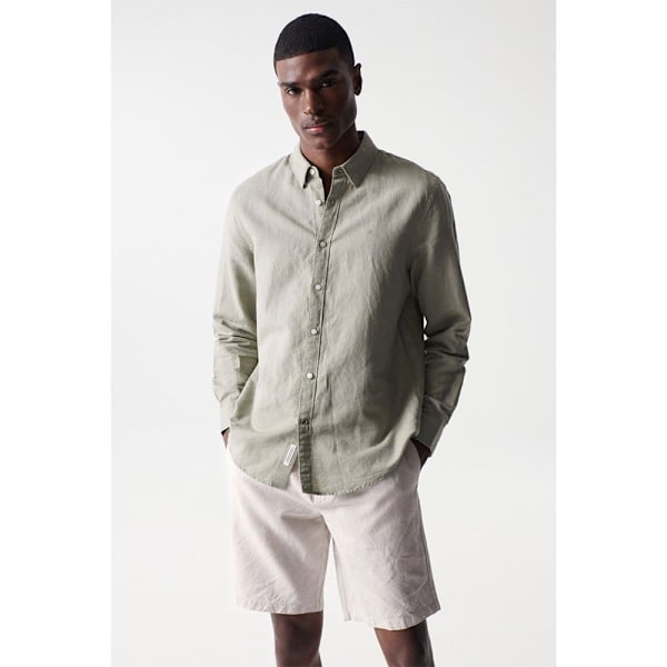 Salsa Jeans Lang ærmet Skjorte Cotton Linnen Regular Fit Grøn M Mand