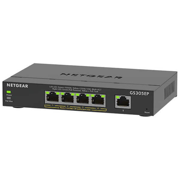 Netgear Kontakt Gs305ep 5 Havne Sort Sort
