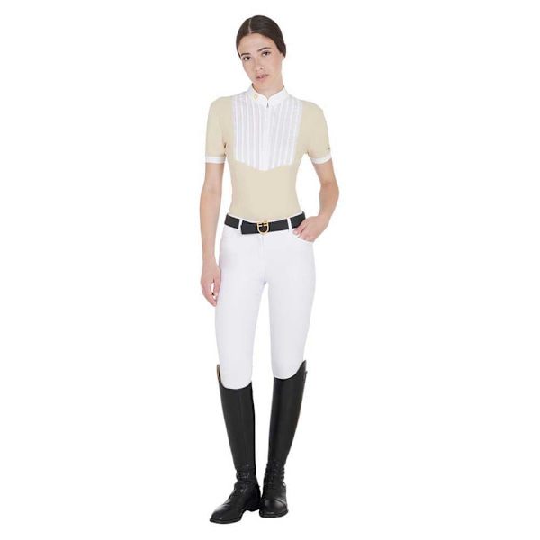 Equestro Fit Pleated Cotton Kortärmad Polotröja Beige XL