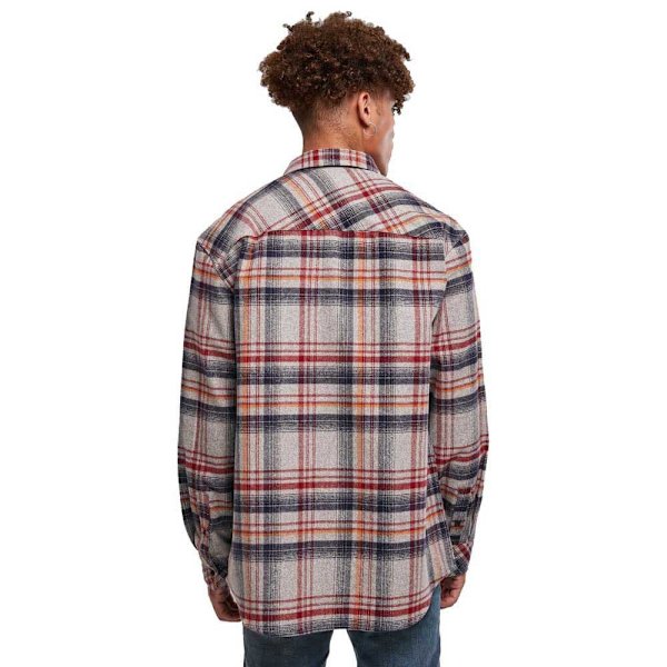 Urban Classics Lang ærmet Skjorte Heavy Curved Oversized Checked Grå S Mand