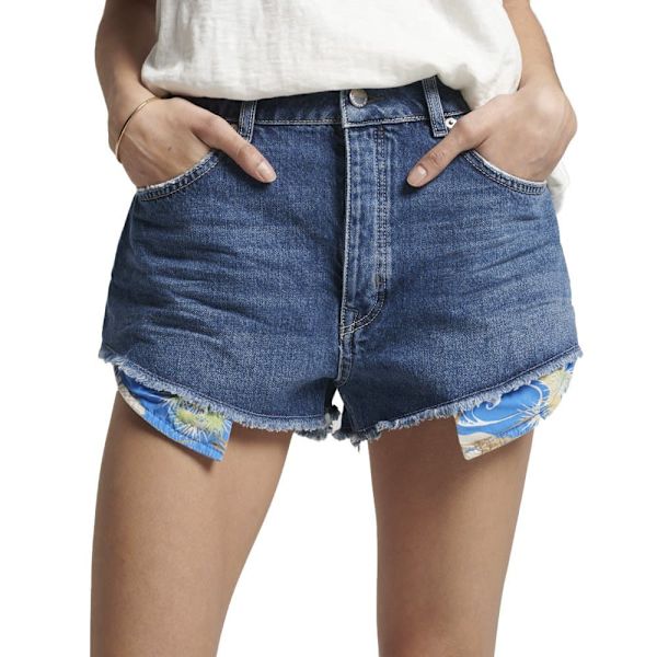 Superdry Denim Shorts Vintage High Rise Blå 26 Kvinde
