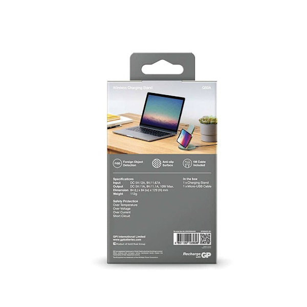Gp Batteries Wireless Charging Stand 10w Micro Usb Harmaa