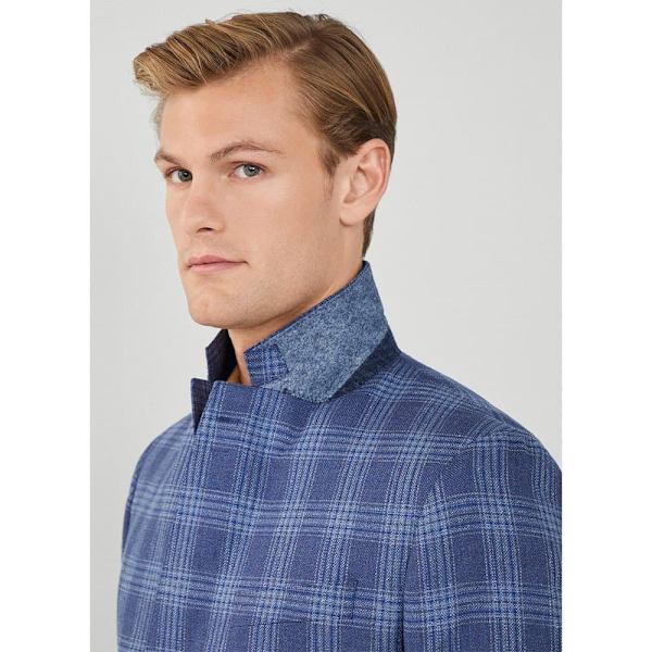 Hackett Blazer Silk Blue Check Blå 38 / R0 Man