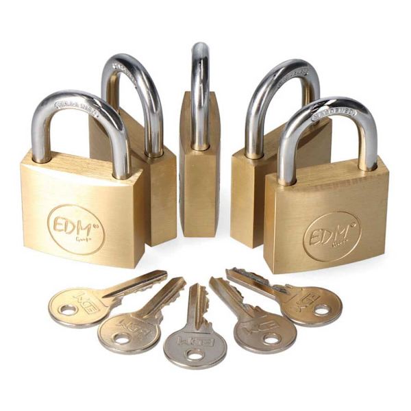 Edm Hængelås 40x23 With 5 Keys 5 Enheder With 5 Keys Gylden