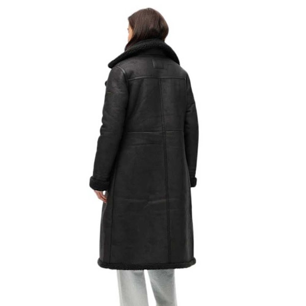 Superdry Faux Shearing Longline Jakke Sort XS Kvinde