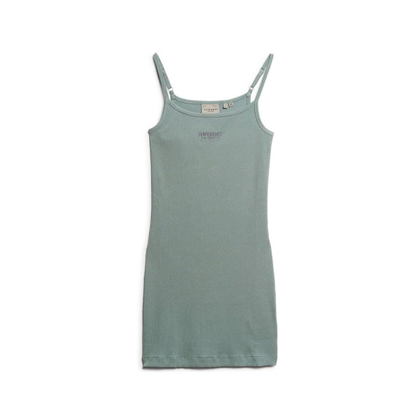 Superdry Embroidered Rib Strappy ärmlös Kort Klänning Blå XS Kvinna