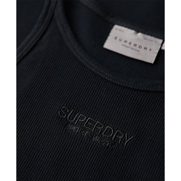 Superdry Embroidered Rib Racer ærmeløs Kort Kjole Sort XL Kvinde