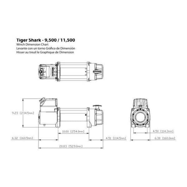 Superwinch Syntetrep Elektrisk Vinsch Tiger Shark 9500 4309kg 12v Silver 529 x 160 x 235 mm