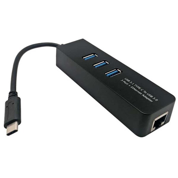 Euroconnex 0330 Rj45/usb-a 3.0 Usb-c 3.1 Till Rj45/usb-a 3.0 Adapter Svart