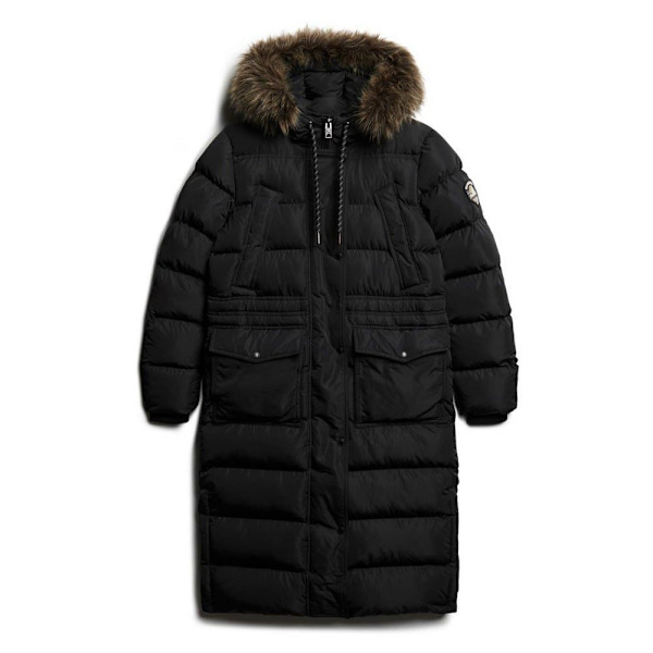 Superdry Everest Faux Fur Longline Jakke Sort S Kvinde