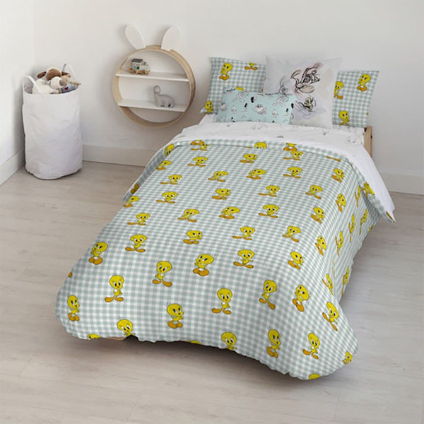 Play Fabrics Duntäcke Med Knappar Tweety Vichy För 90 Säng 155x220 Cm