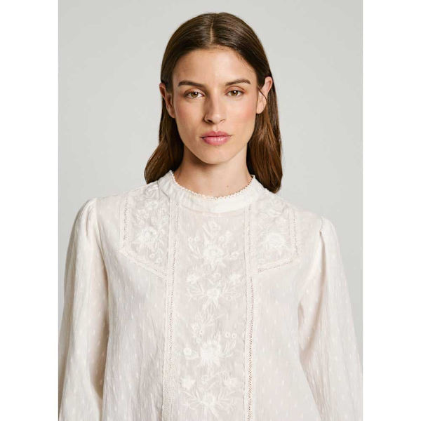 Pepe Jeans Pl304940 Blus Med Lång ärm Vit M Kvinna