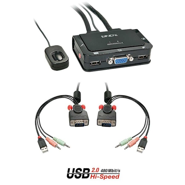 Lindy Skift Kvm Vga/usb 2.0/coaxial Sort Sort