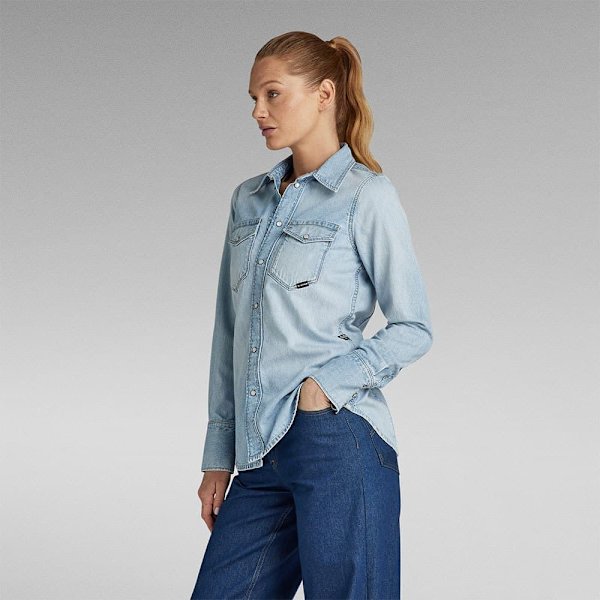 G-star Western Slim Fit Pitkähihainen Kauluspaita Sininen L Nainen