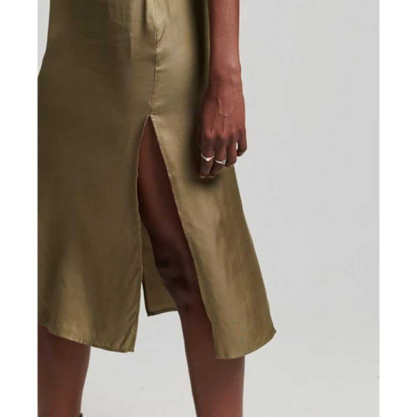 Superdry Ærmeløs Midikjole Satin Cami Slip Grøn M Kvinde