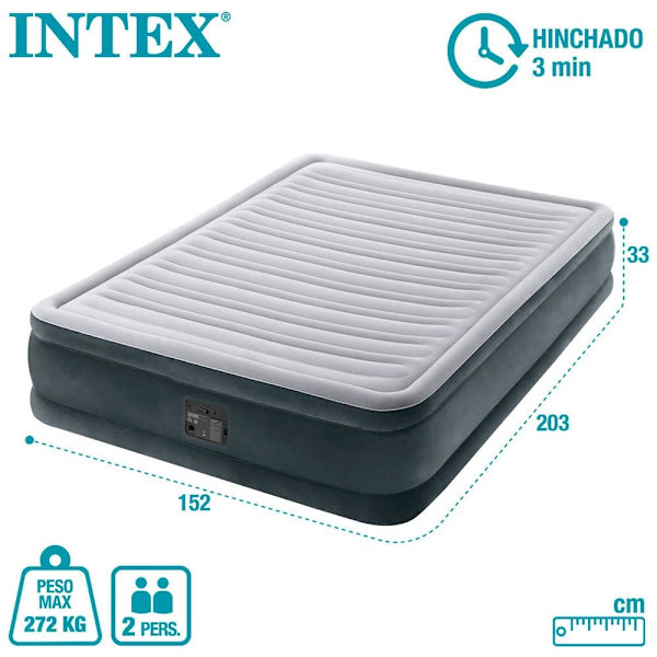 Intex Madras Fiber-tech Comfort Plush Grå 152 x 203 x 33 cm