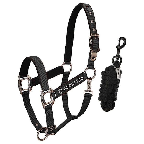 Equestro Shiny Fittings Riimu Ja Talutin Musta Cob