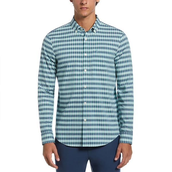 Original Penguin Eco Chambray Stretch Plaid Skjorte Med Lange ærmer Grøn,Blå S Mand