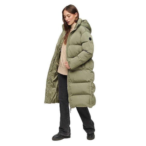 Superdry Pufferjacka Longline Grönt L Kvinna