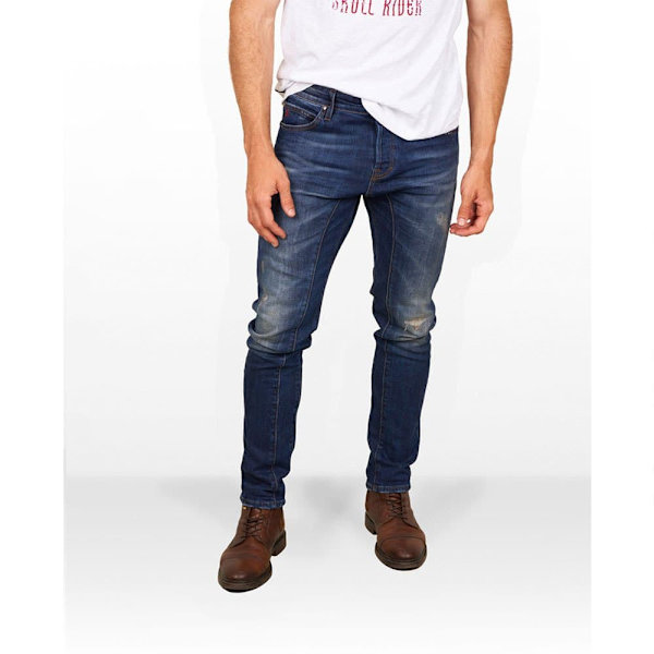 Skull Rider Tappared Distressed Effect Jeans Blå 30 / 32 Mand