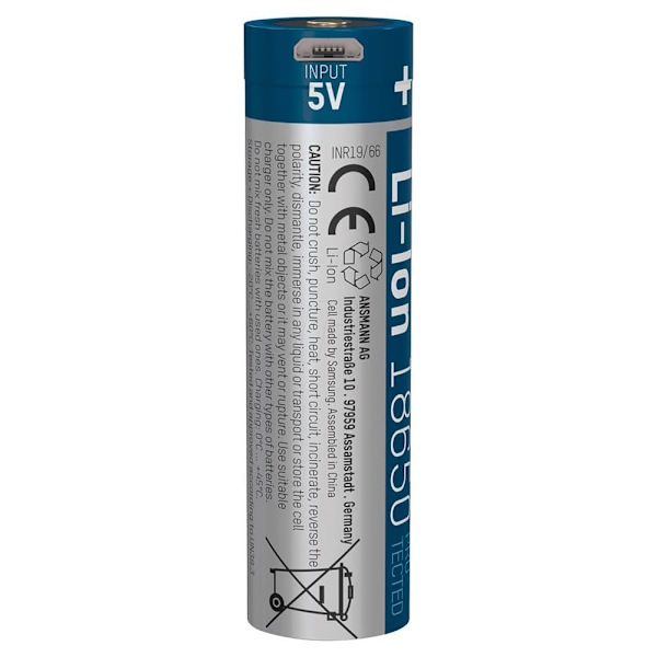Ansmann Li-ion 18650 3400mah 3.6v Micro-usb 1307-0003 Batterier Blå,Søvfarvet