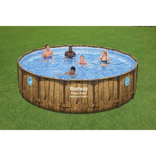 Bestway Rund Stålramme Over Jorden Pool Power Steel Swim Vista Series Wood Ø 488 X 122 Cm  19480 Liters