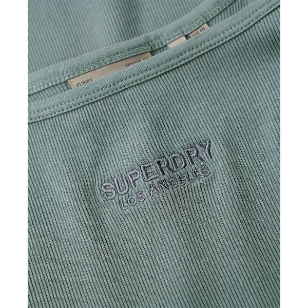Superdry Embroidered Rib Strappy ærmeløs Kort Kjole Blå 2XS Kvinde