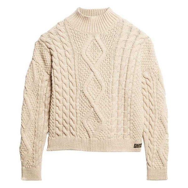 Superdry Turtlehals Sweater Aran Cable Knit Beige M Kvinde