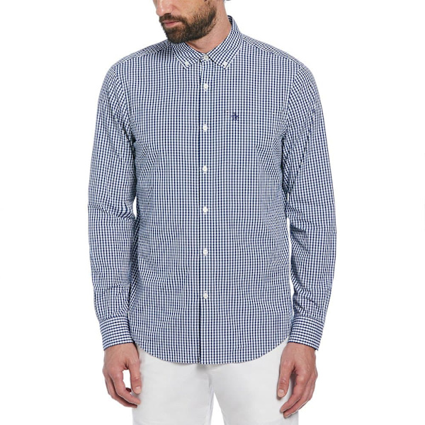 Original Penguin Gingham Stretch Skjorte Med Lange ærmer Blå XL Mand